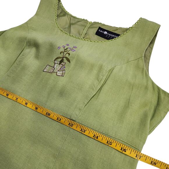 Sag Harbor Womens Vintage Y2K Embroidered Linen Blend Dress Size 10P Lime Green - Picture 11 of 12